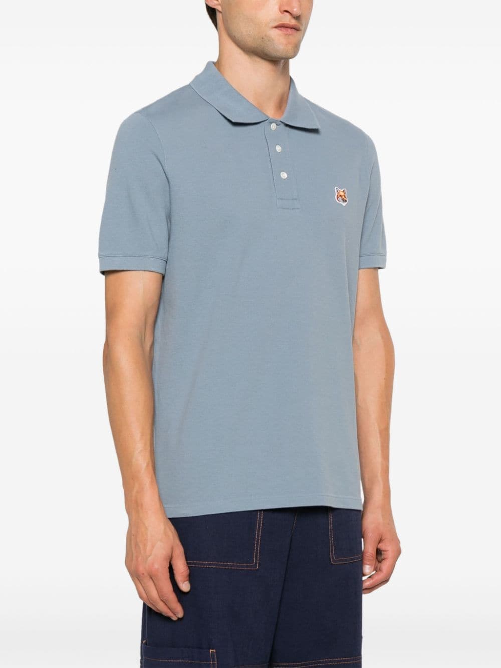 Shop Maison Kitsuné Fox Head Patch Polo Shirt In Blue