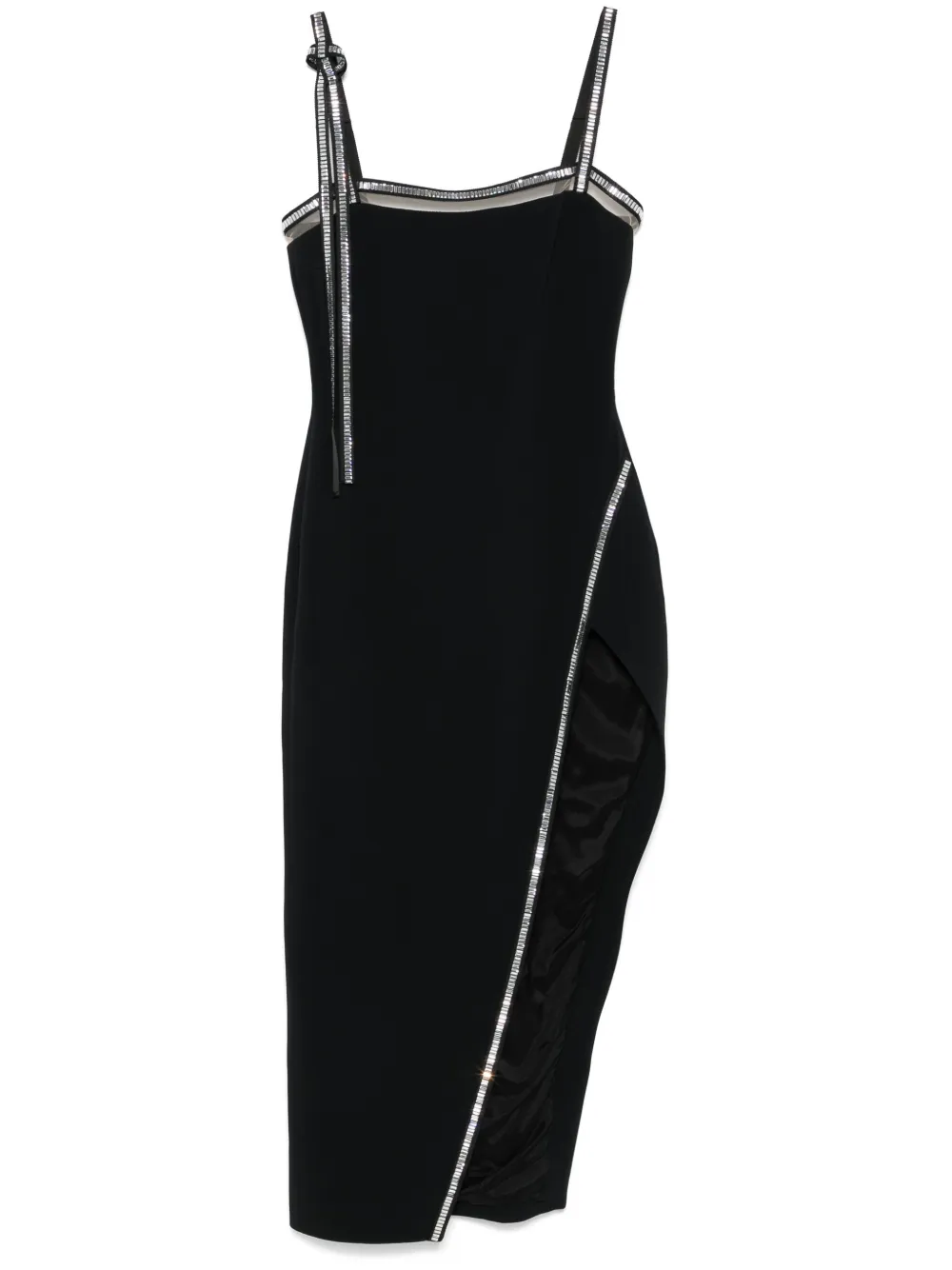 David Koma Crystal-trim Open-leg Midi Dress In Black
