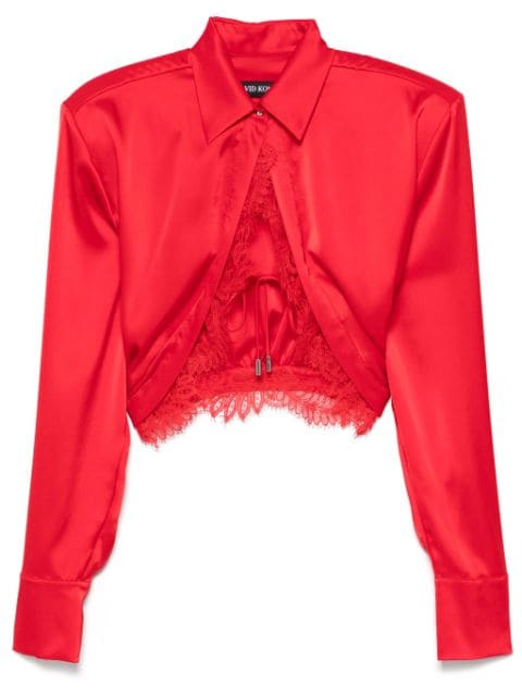 David Koma lace-underlay cropped shirt