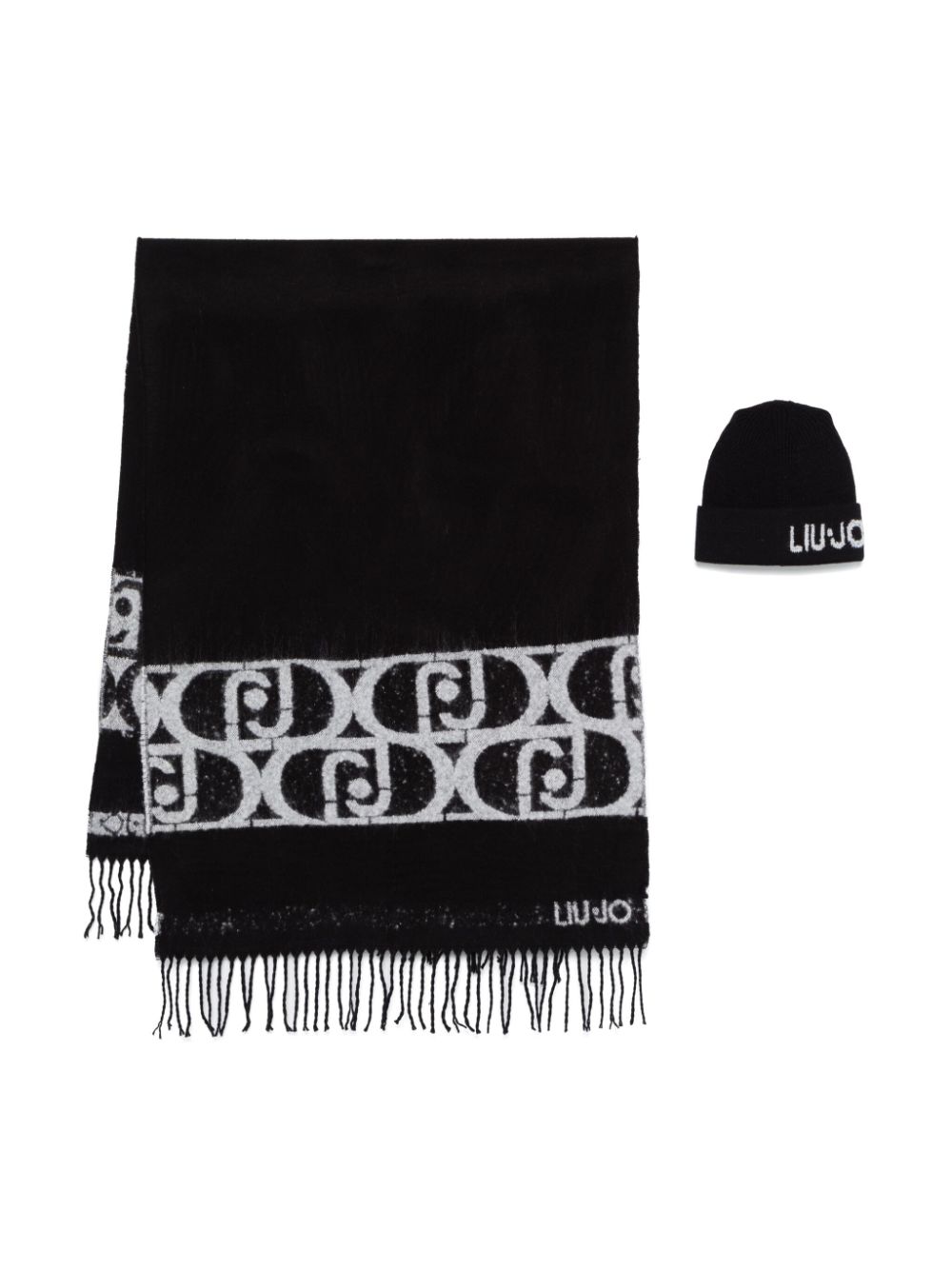 Shop Liu •jo Logo-intarsia Scarf & Beanie Set In Black