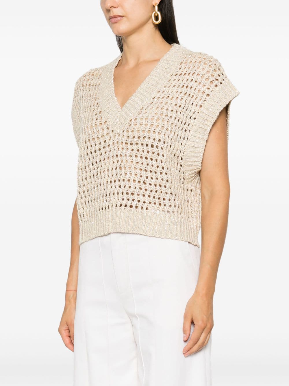 Shop Brunello Cucinelli Open-knit Sweater In Neutrals