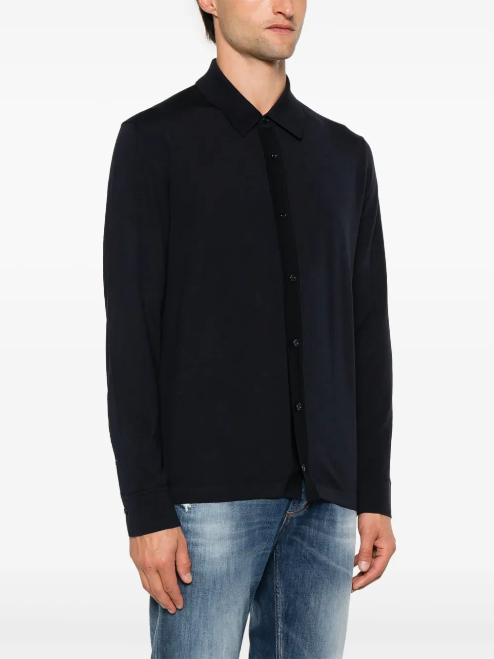 Brioni Fijngebreid overhemd Blauw