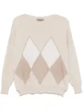 D.Exterior argyle-check sweater - Neutrals