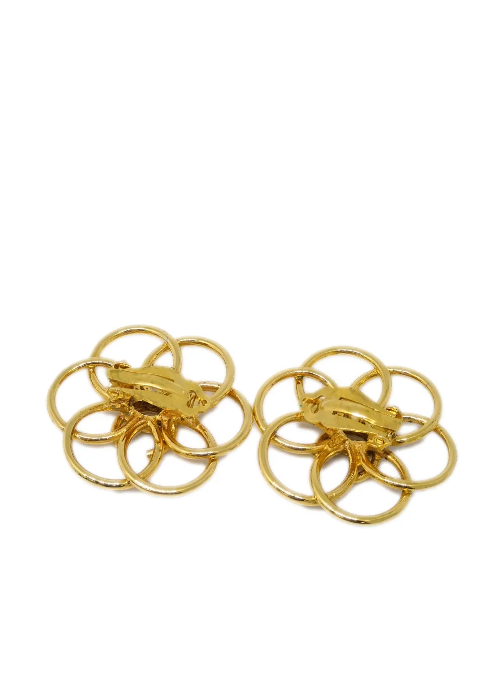 Pre-owned Chanel 1990-2000 Cc Flower Clip-on Earrings In Gold