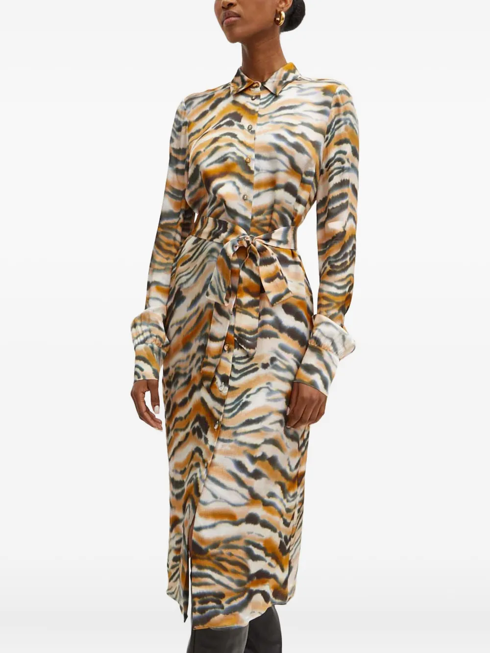 TWINSET Abito con cintura e stampa - Marrone