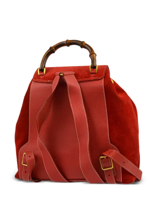 Gucci Pre Owned 1990 2000 Bamboo backpack women Bamboo Leather Suede One Size Red