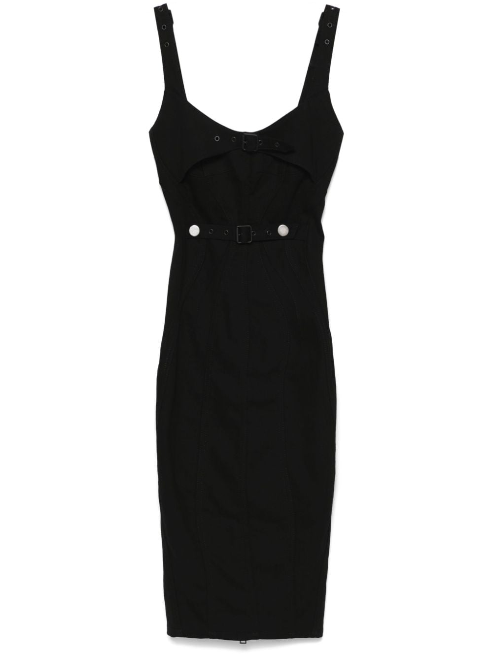 Shop Mugler Buckled Denim Dress In Black