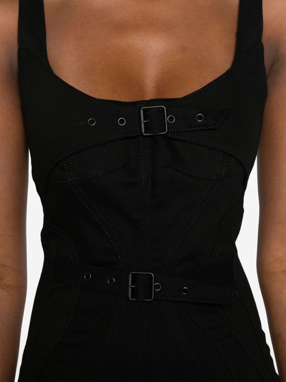 Shop Mugler Buckled Denim Dress In Black