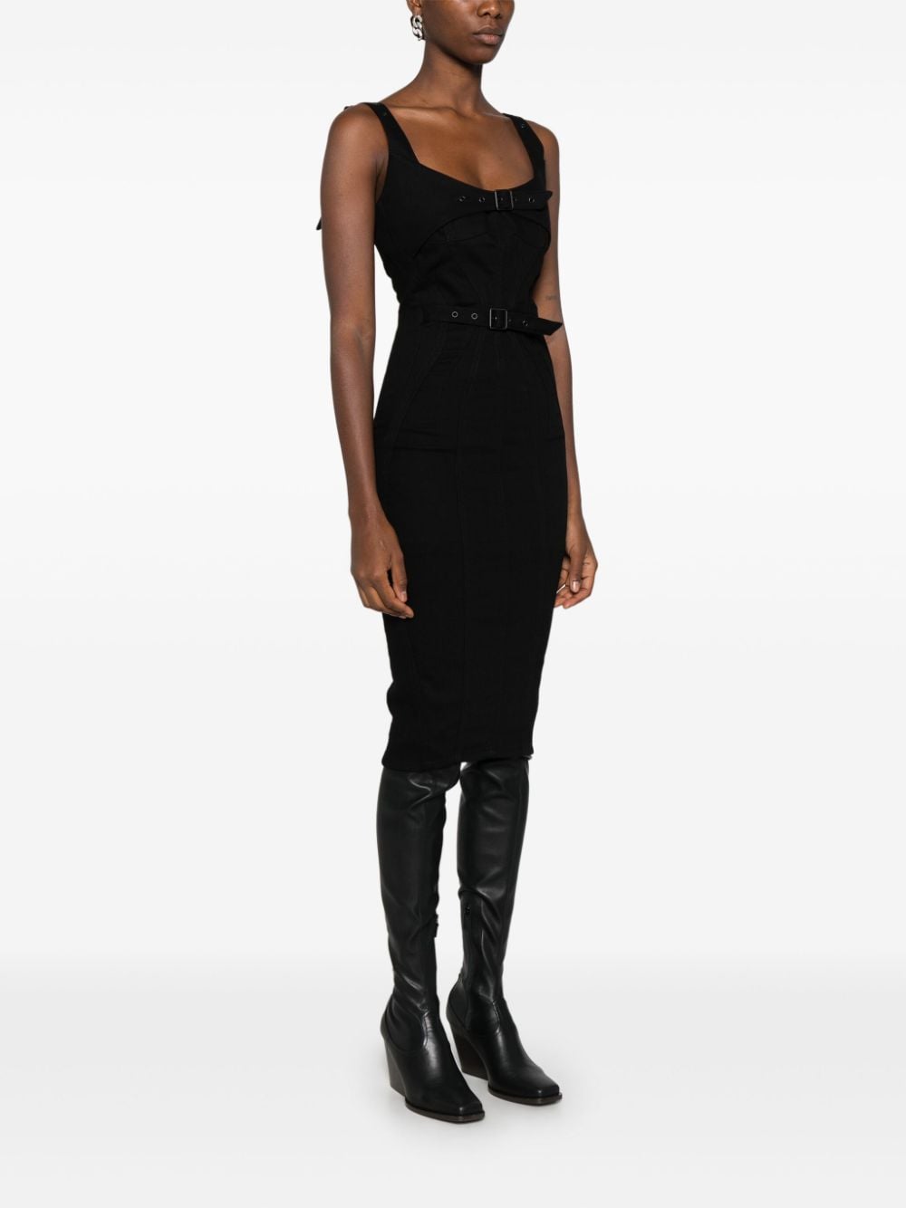 Shop Mugler Buckled Denim Dress In Black