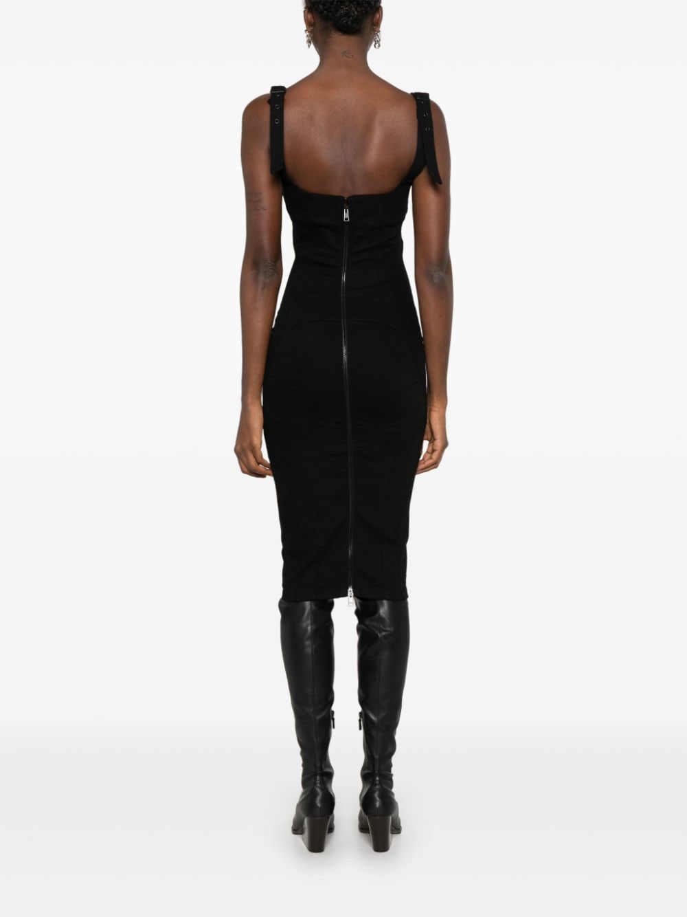 Shop Mugler Buckled Denim Dress In Black