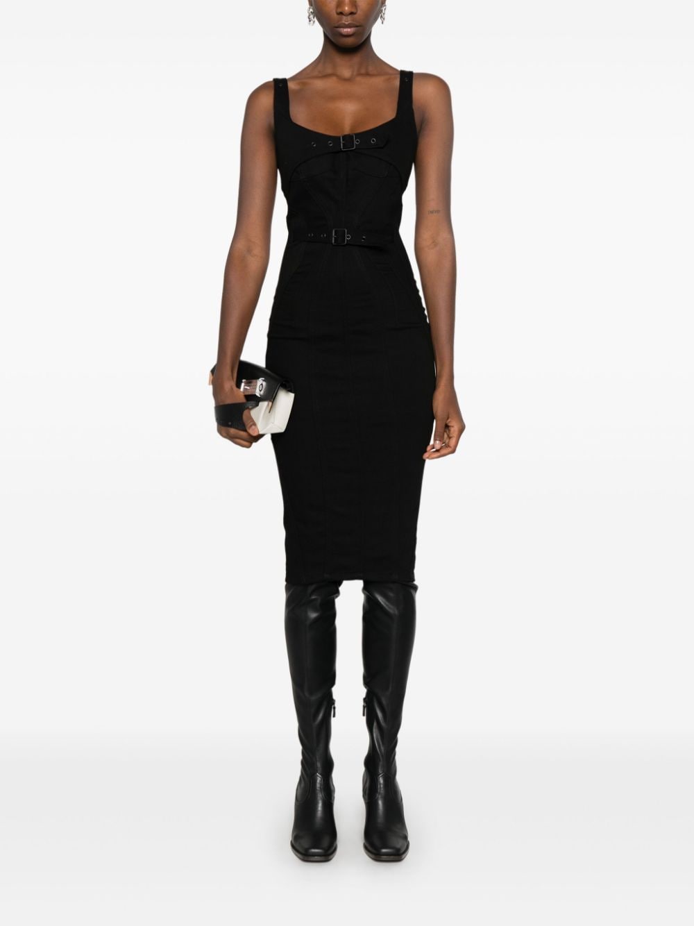 Shop Mugler Buckled Denim Dress In Black