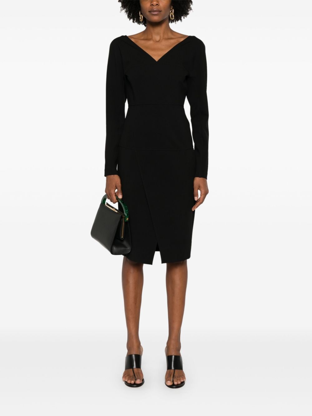 Shop Fendi Long-sleeve Midi Dress In Black