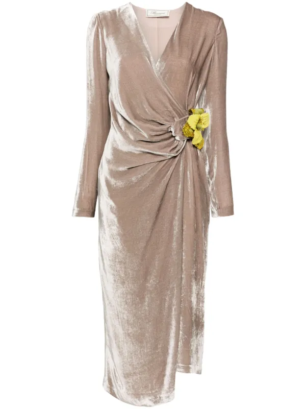 Blumarine Velvet Midi Dress Grey FARFETCH IN