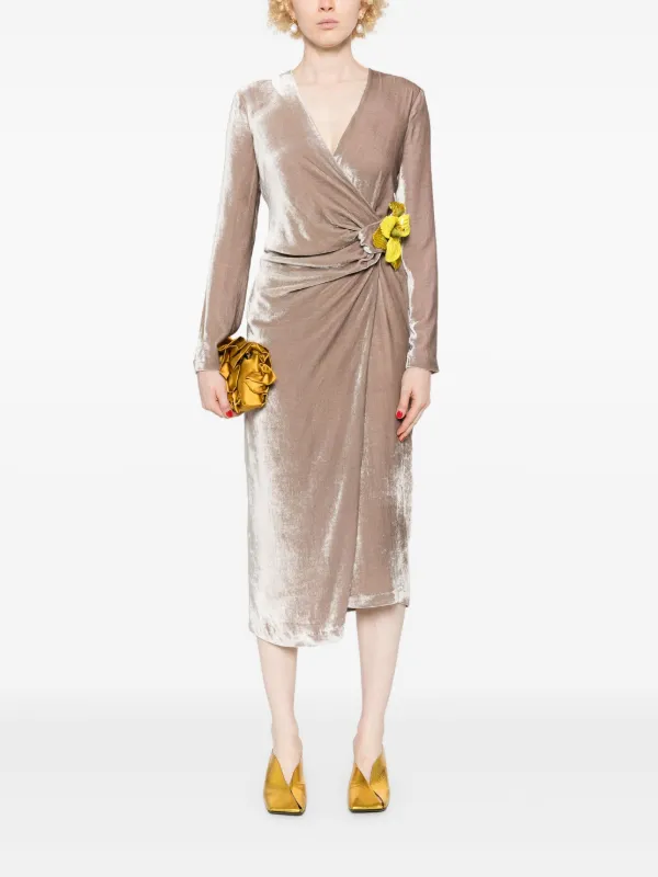 Blumarine Velvet Midi Dress | Grey | FARFETCH AO