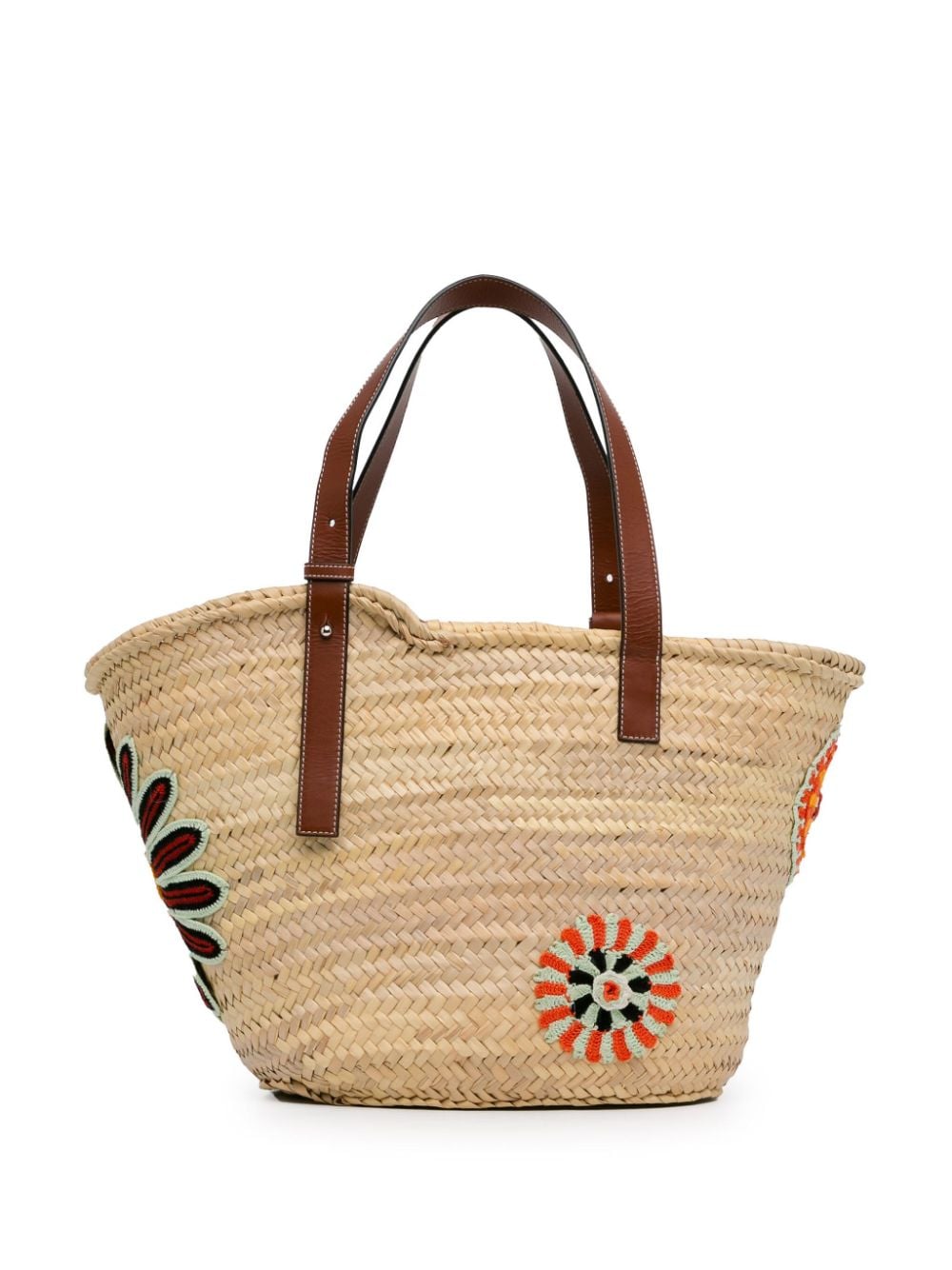 Loewe Pre-Owned 2018 grote raffia Basket shopper met geborduurde bloemen - Bruin