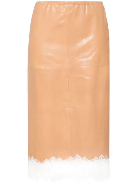 Blumarine jupe en cuir à détails en dentelle