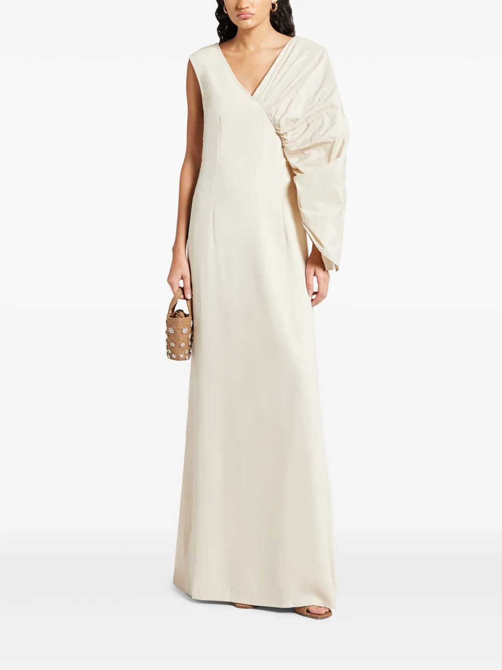 MEHTAP ELAIDI ruched-sleeve gown - Beige