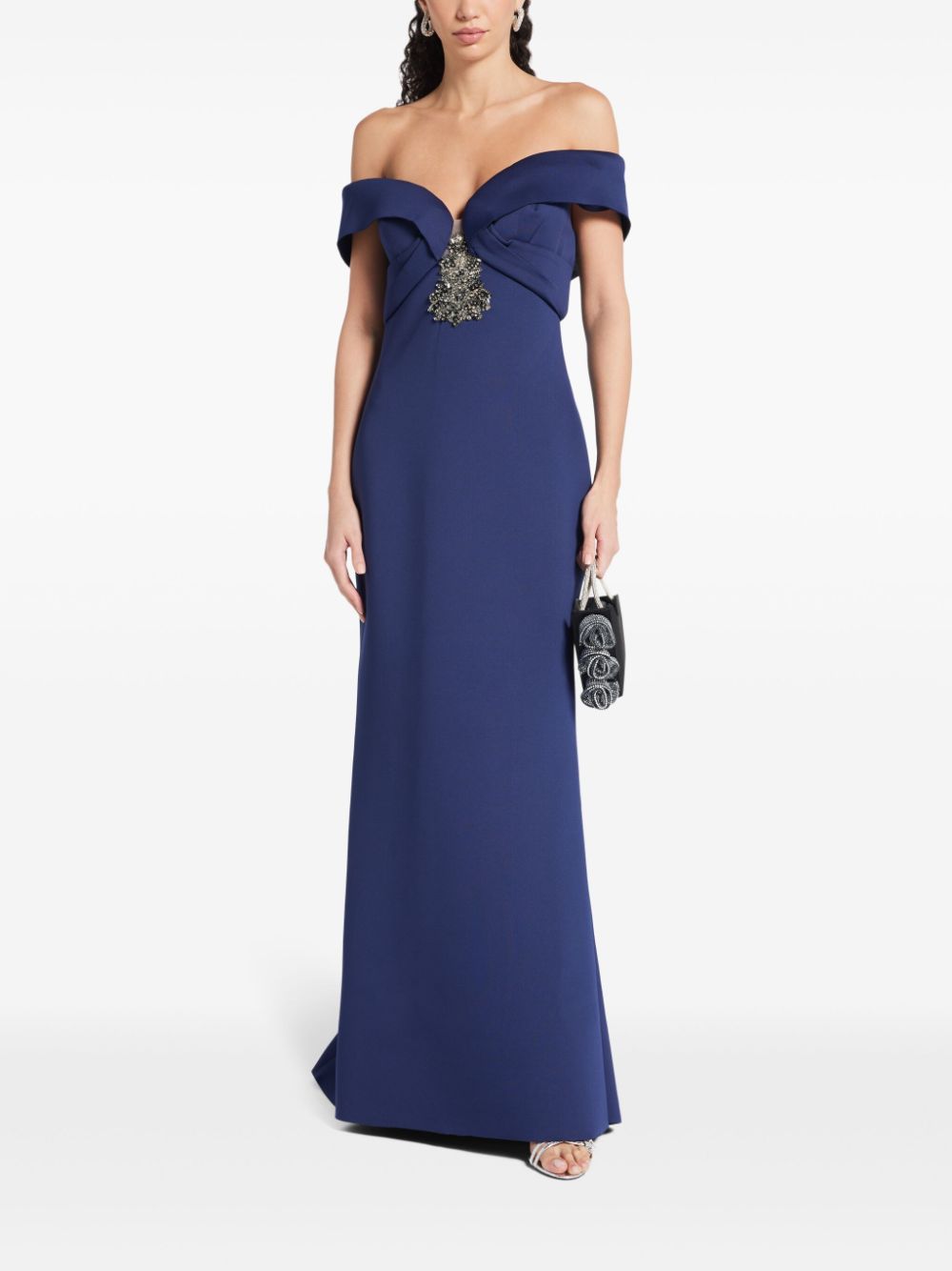 Badgley Mischka Off-shoulder avondjurk met sweetheart hals - Blauw