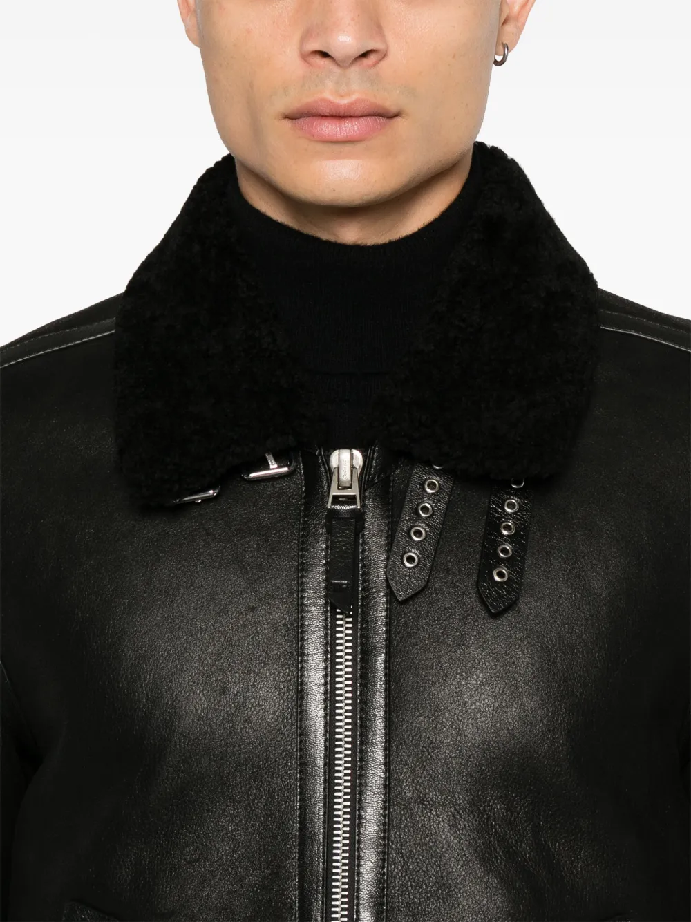 TOM FORD Leren jack met lammy kraag Zwart