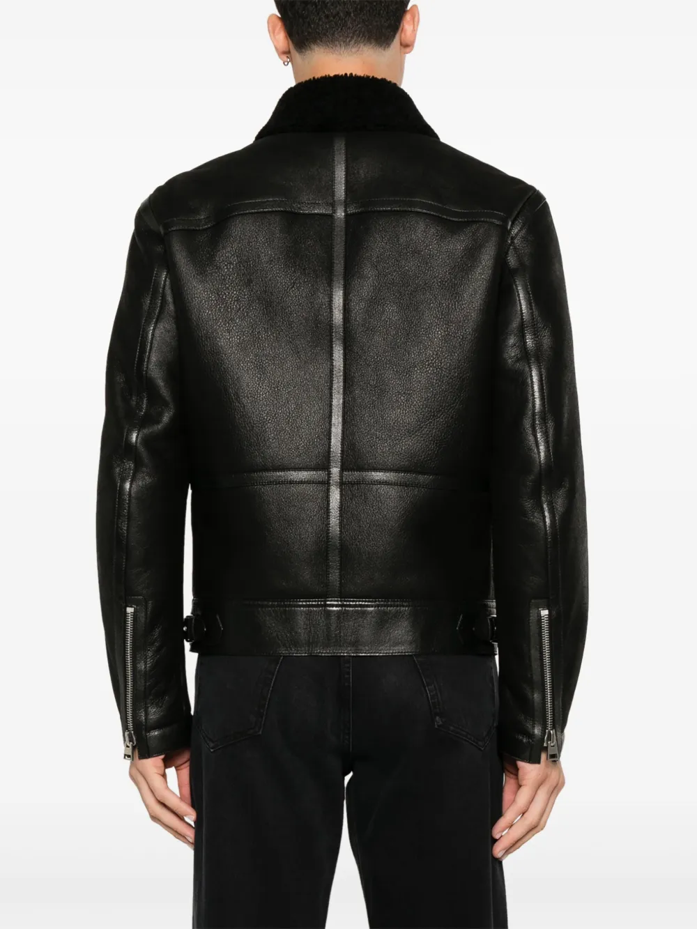 TOM FORD Leren jack met lammy kraag Zwart