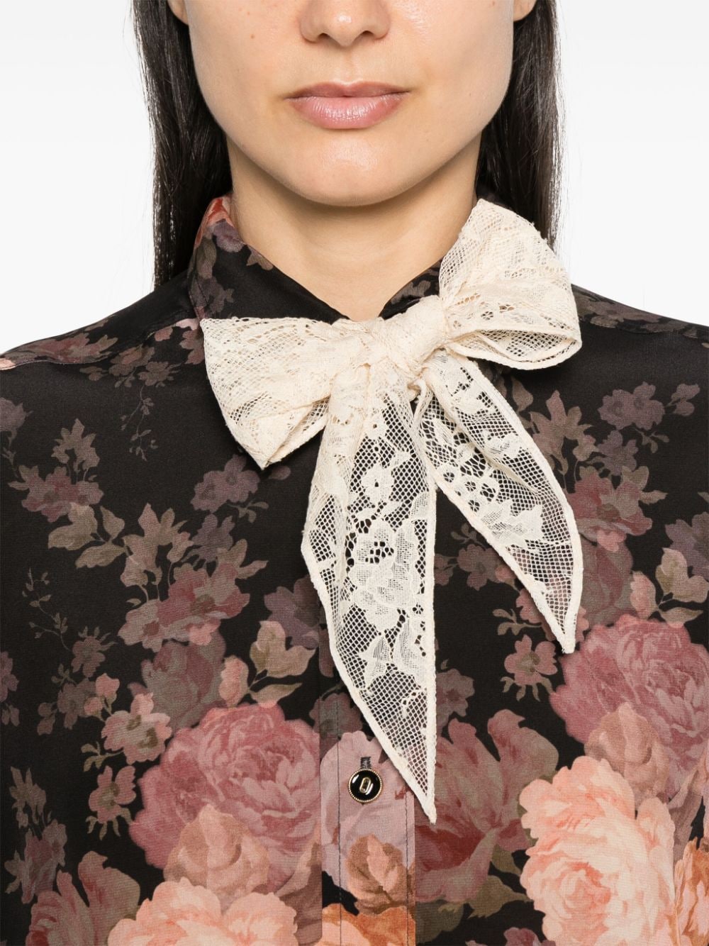 Shop Zimmermann Lace-scarf Shirt In Black