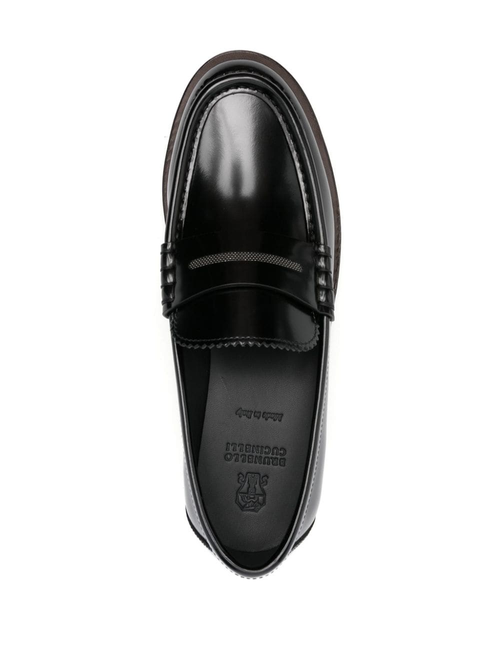 Brunello Cucinelli Leren loafers met Monili-detail Zwart