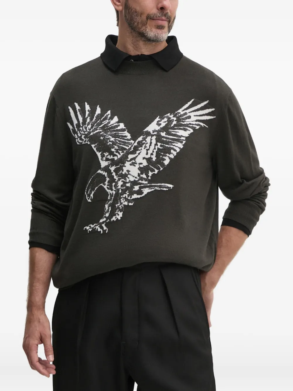 Armani Exchange eagle-intarsia sweater - グリーン Armani Exchange eagle-intarsia sweater - グリーン