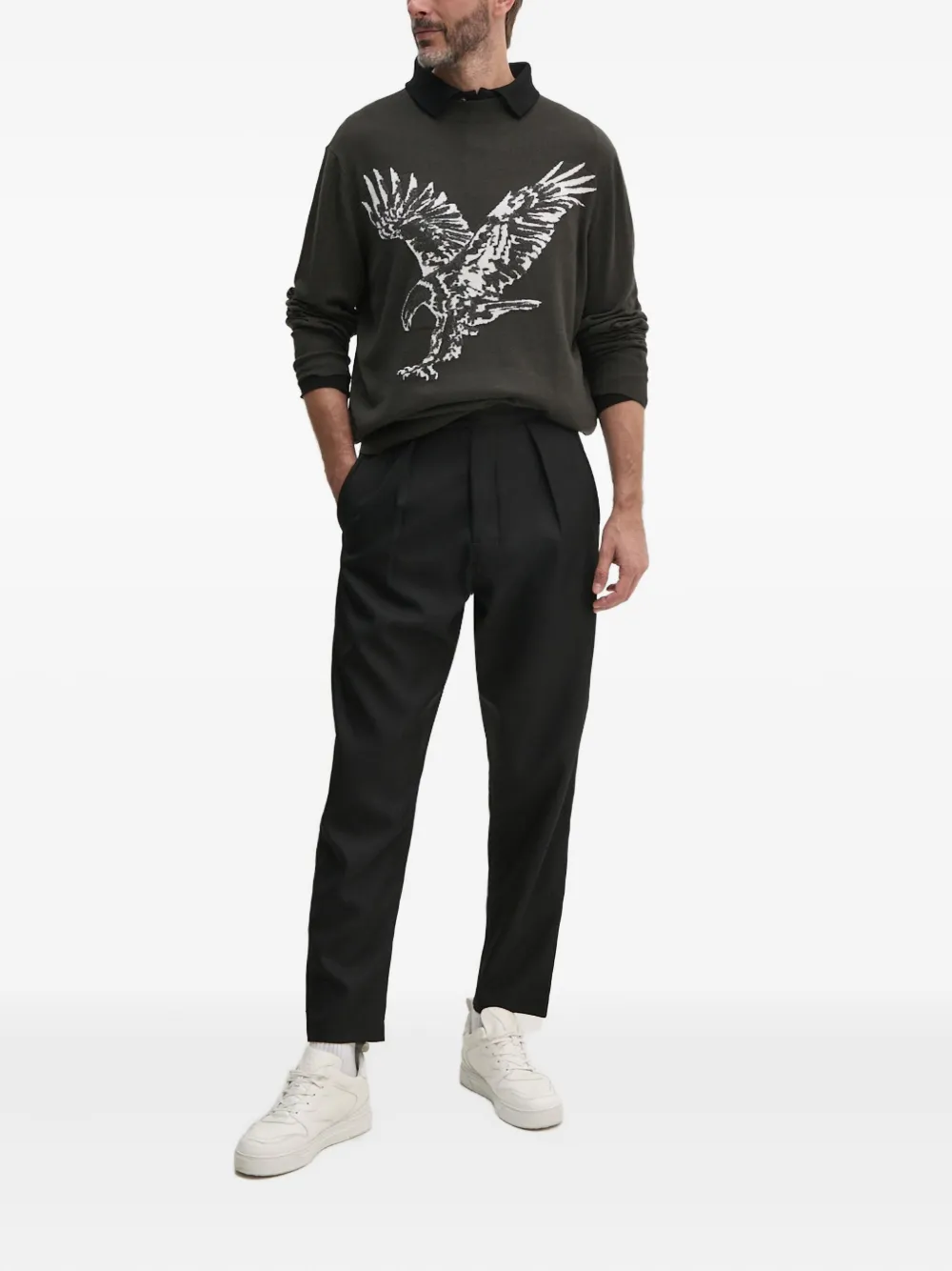 Armani Exchange eagle-intarsia sweater - Groen