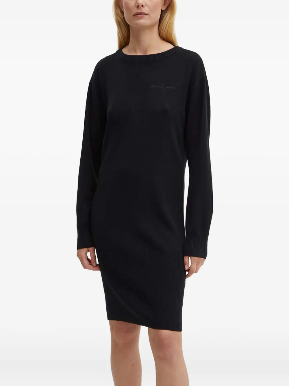 Armani Exchange embroidered ribbed knit dress | Black | Image 1