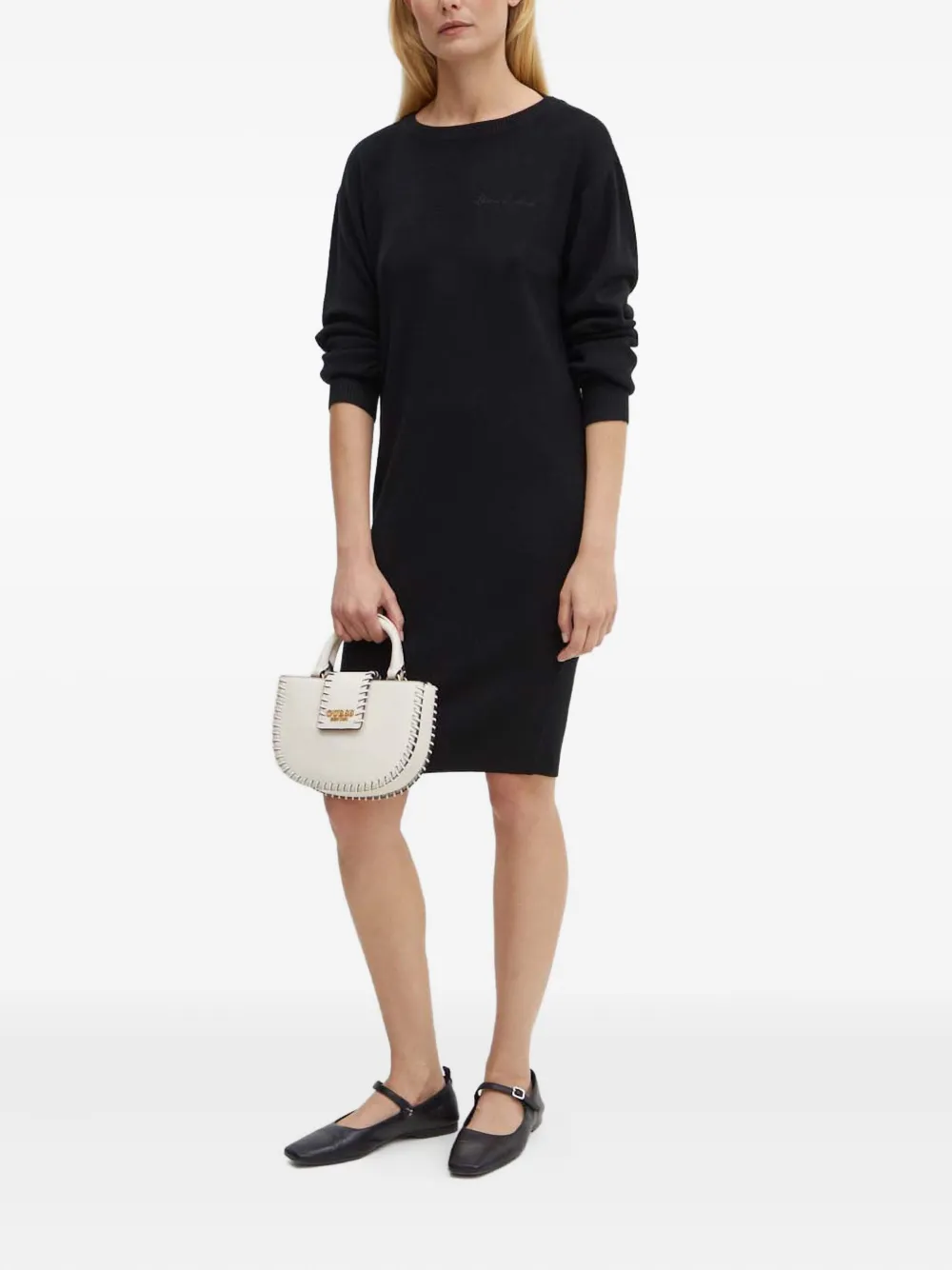 Armani Exchange embroidered ribbed knit dress - Zwart