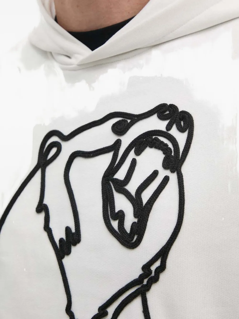 Armani Exchange Bear-embroidered Hoodie In White