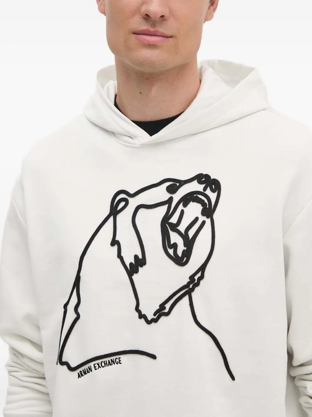Armani Exchange Bear-embroidered Hoodie In White