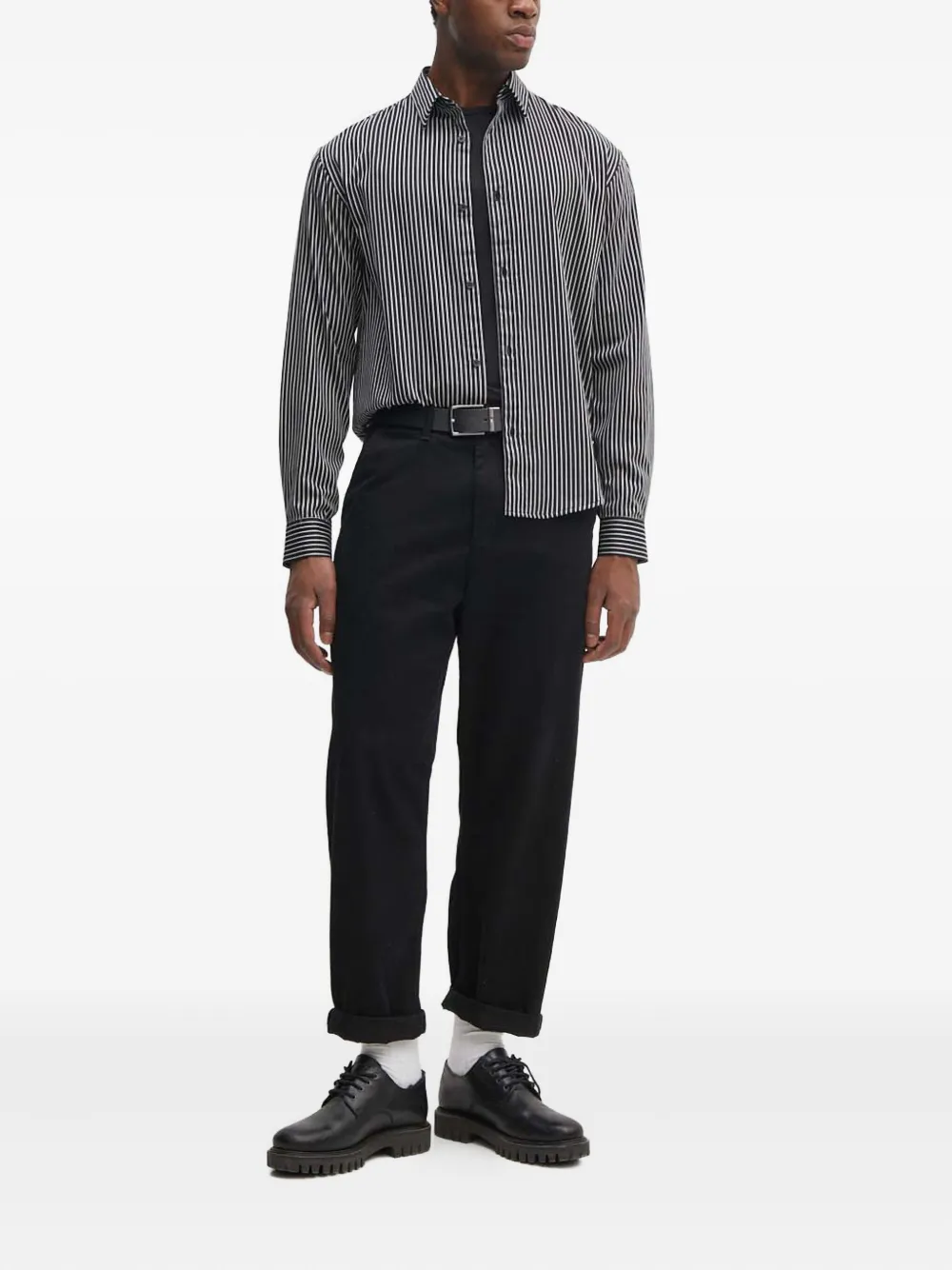 Armani Exchange striped long-sleeve shirt - Zwart