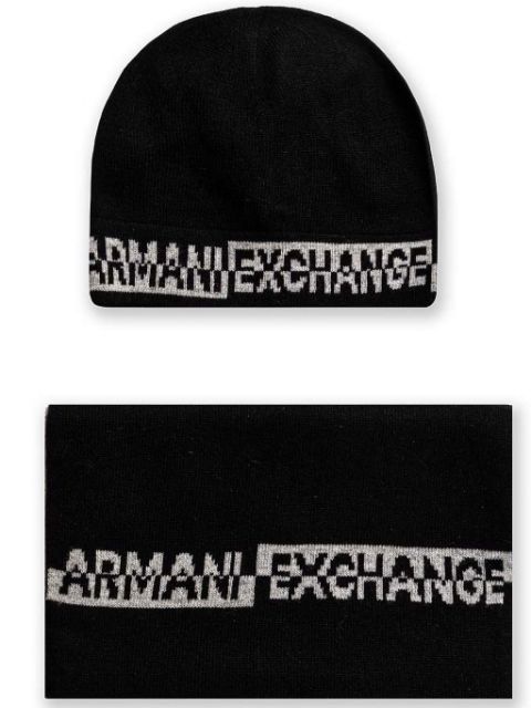 Armani Exchange intarsia-knit set of scarf and beanie Men