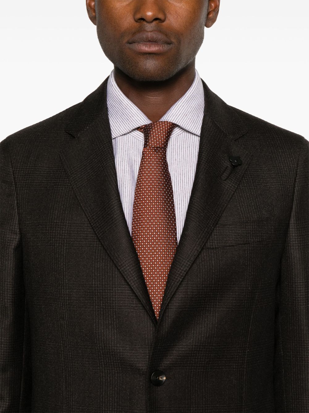 Shop Lardini Checked Blazer In Brown