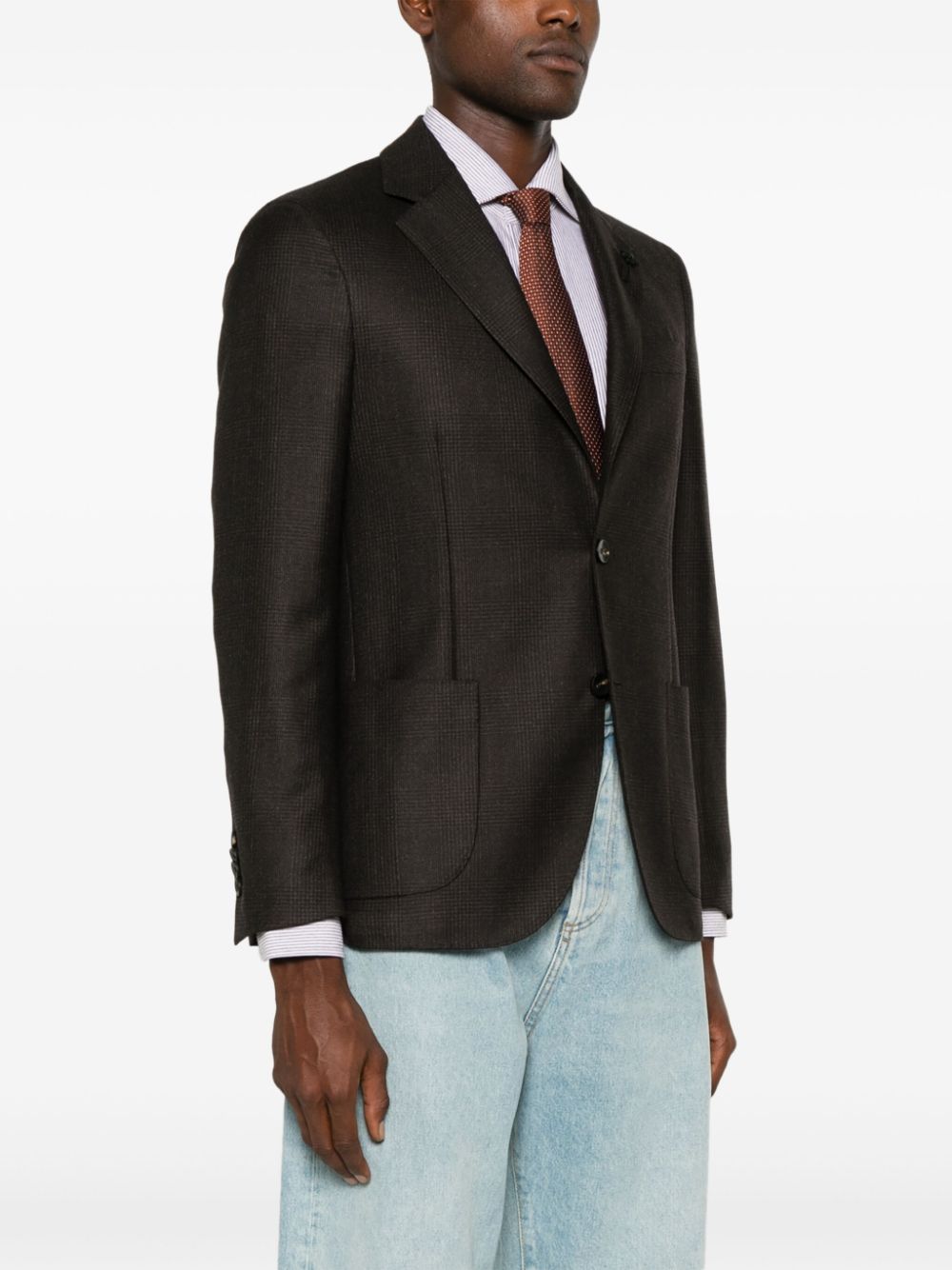 Shop Lardini Checked Blazer In Brown