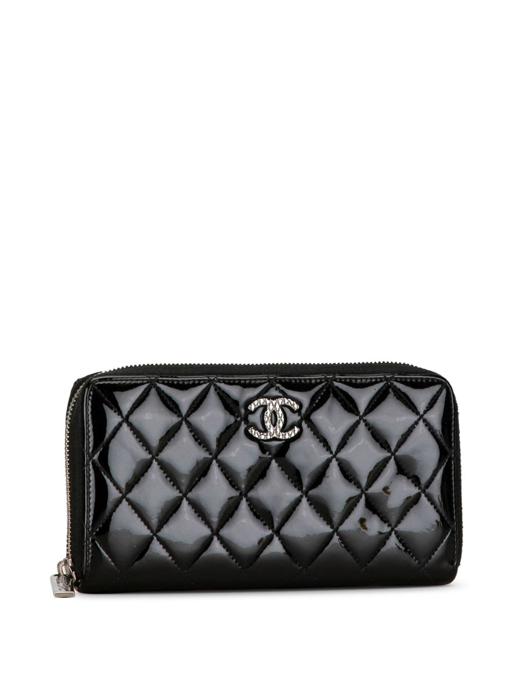 CHANEL 2015-2016 Quilted Patent Brilliant Zip Around Wallet long wallets Women