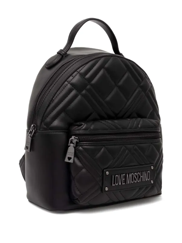 Love Moschino Quilted Logo Lettering Backpack | Black | FARFETCH display picture 3