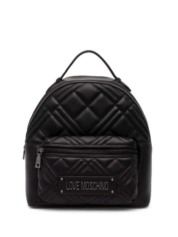Love Moschino Quilted Logo Lettering Backpack | Black | FARFETCH display picture 1