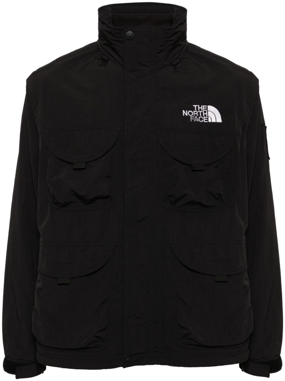 The North Face logo-embroidered zip-up military jacket - Black