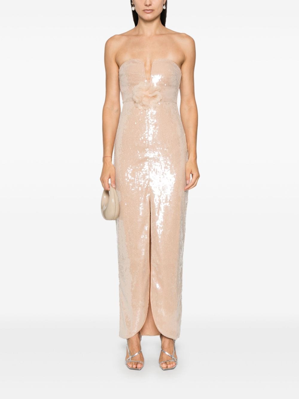 Self-Portrait Maxi-jurk met pailletten - Beige