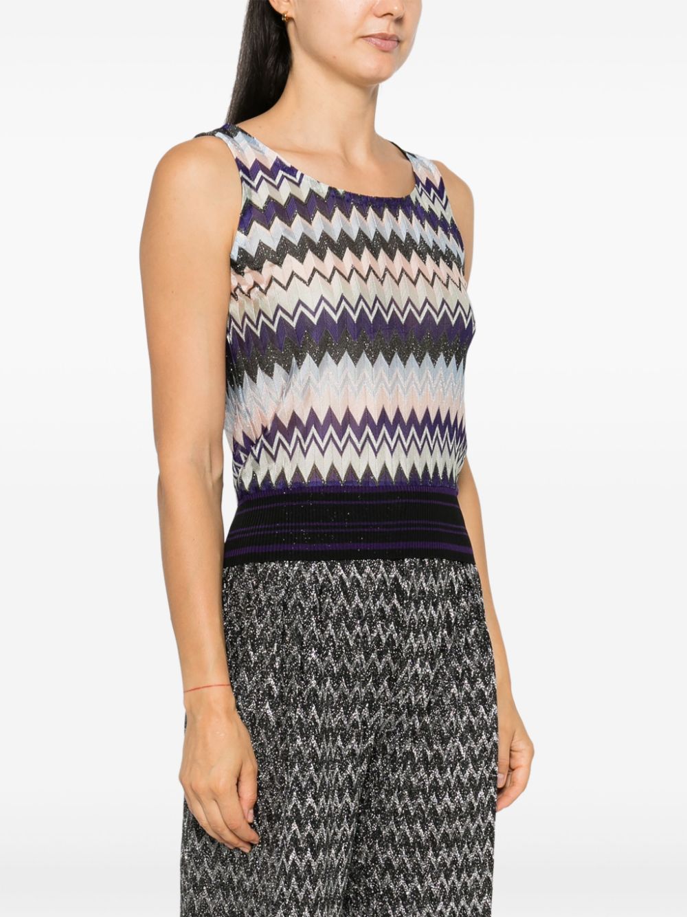 Shop Missoni Chevron-knit Top In Purple