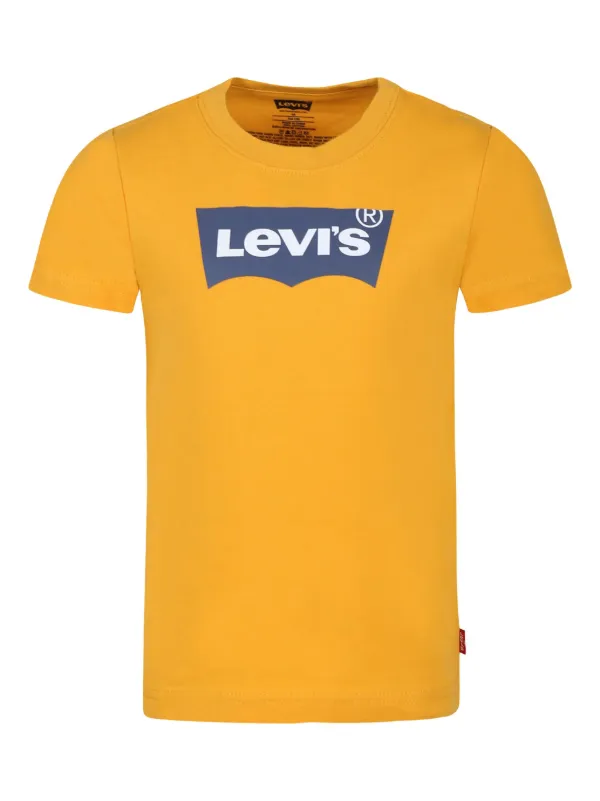 Levi s Kids logo print T shirt Yellow FARFETCH CA