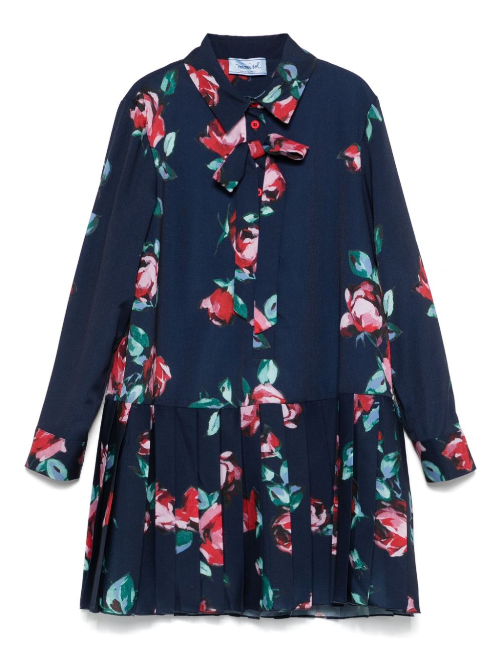 Mi Mi Sol rose-print pleated shirt dress - Blue