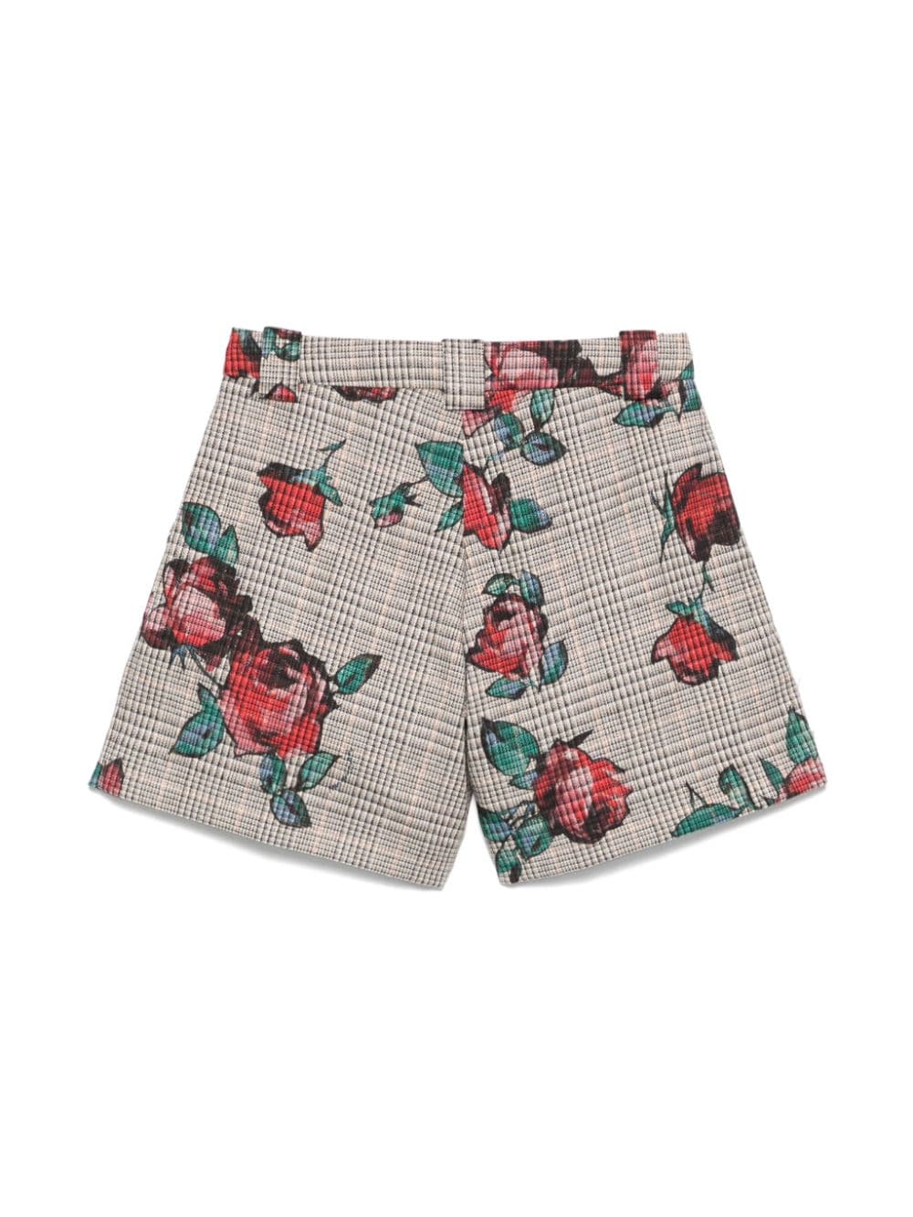 Mi Mi Sol Rose-print Prince of Wales shorts - Bruin