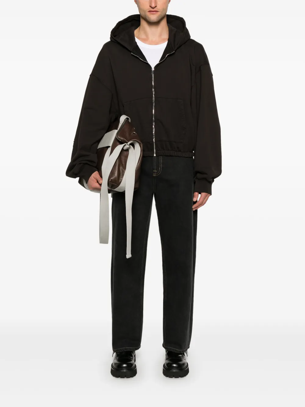 B1ARCHIVE Hoodie met elastische taille en rits - Bruin