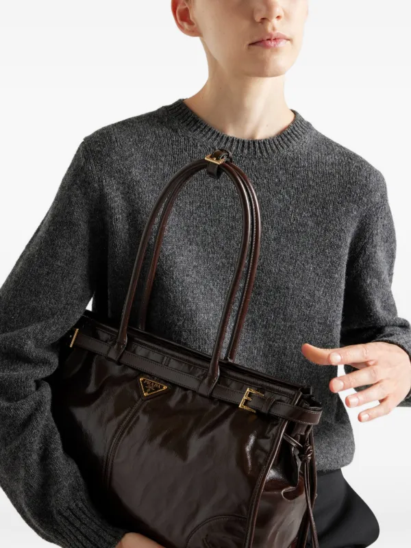 Prada Bonnie Large Leather Handbag | Brown | FARFETCH