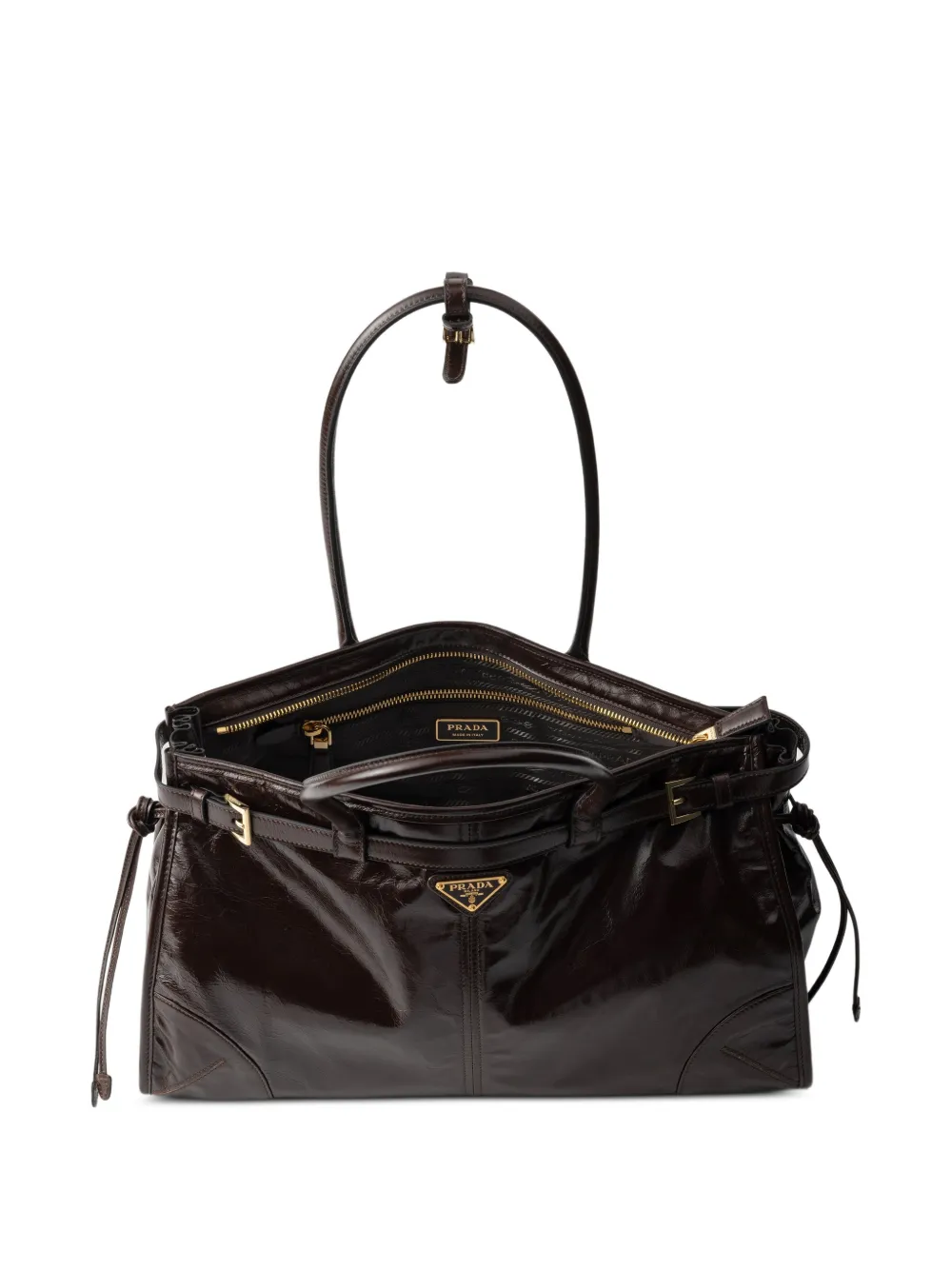 Prada Bonnie Large Leather Handbag | Brown | FARFETCH IN
