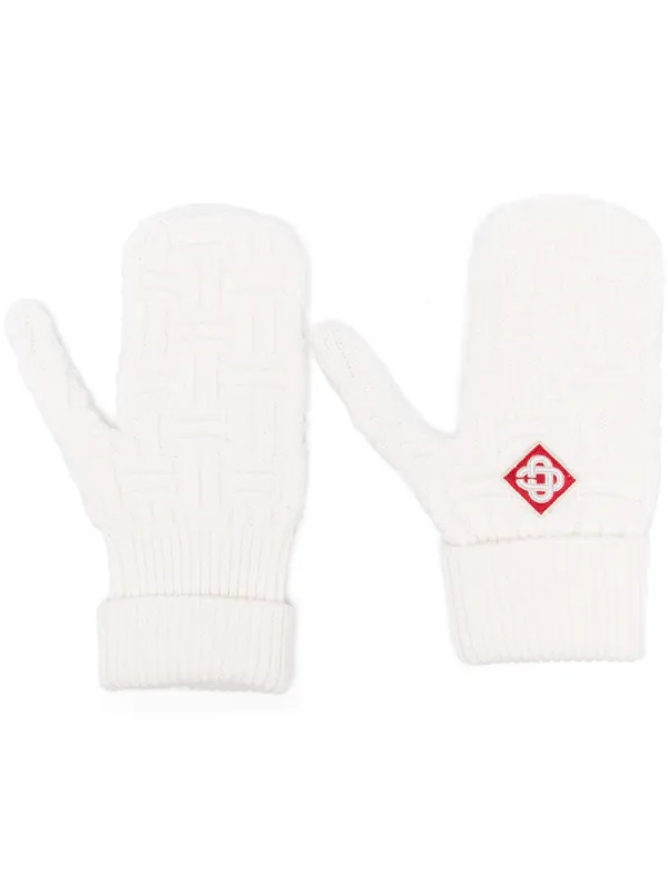 Casablanca Column Knit Mittens in White