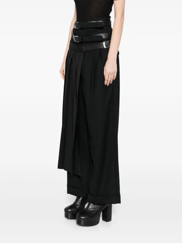 Junya Watanabe Belted Wool Trousers | Black | FARFETCH
